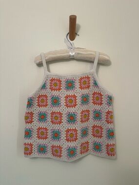 Art Class Crochet Granny Square Patchwork Style Spaghetti Strap Camisole Shirt